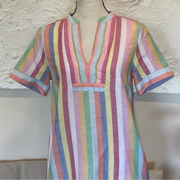 J Crew Women's Rainbow Candy Striped Pockets Linen Blend Dress Sz XXS - Picture 3 of 9